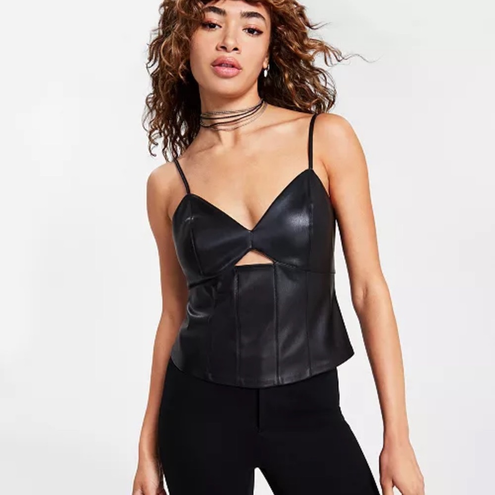 Bar III Black Faux Leather Camisole